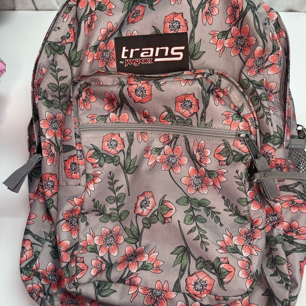 Jansport Trans Floral Backpack - Gray and Pink